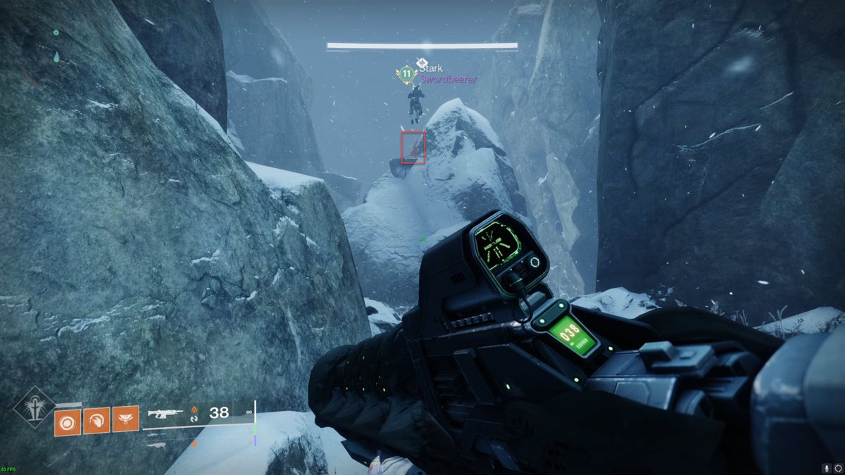 A Guardian runs through a snowy path in the Warlord’s Ruin dungeon in Destiny 2.