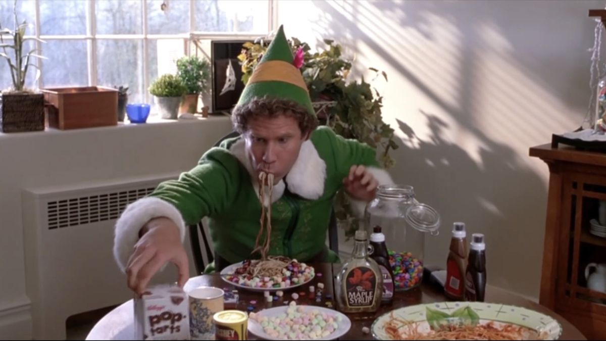 Buddy the elf and his breakfast spaghetti — ett hopkok som kombinerar pasta med godis