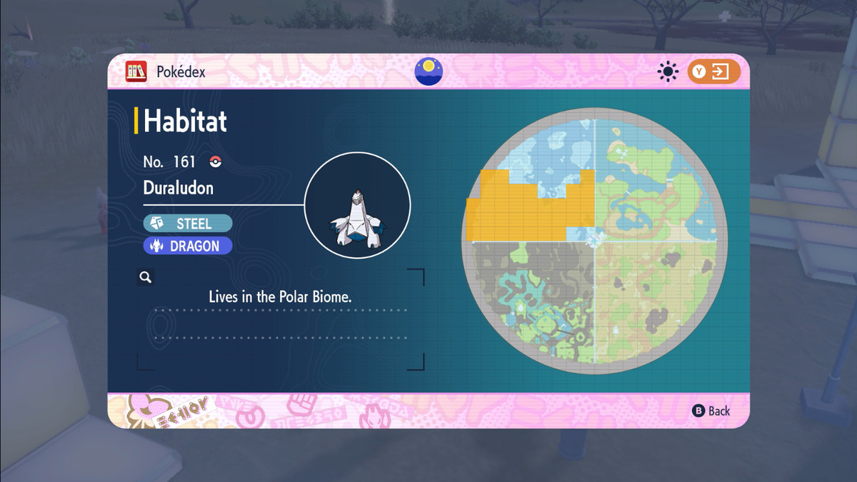 Pokédex habitatpost för Duraludon i Pokémon Scarlet och Violet.