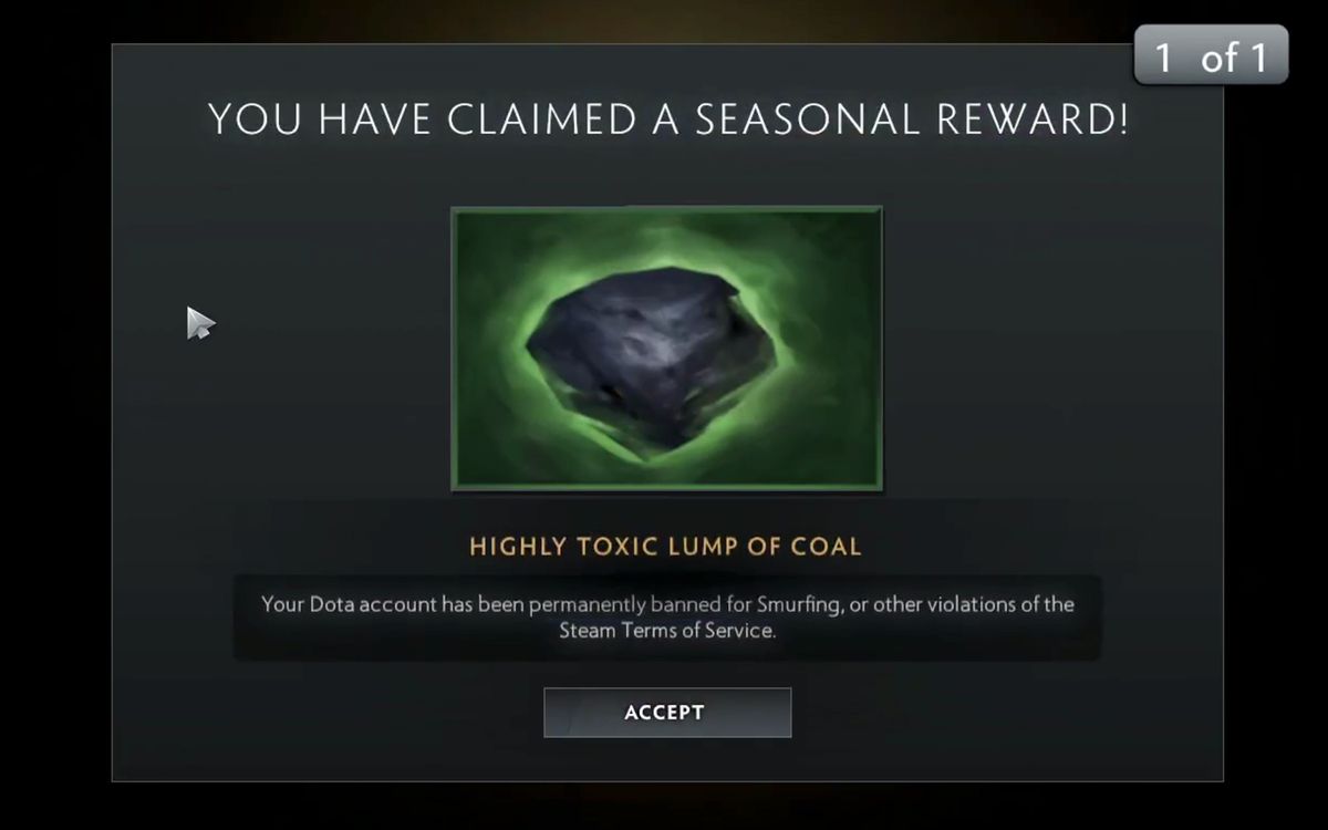 En skärmdump av säsongsbelöningen Highly Toxic Lump of Coal i Dota 2