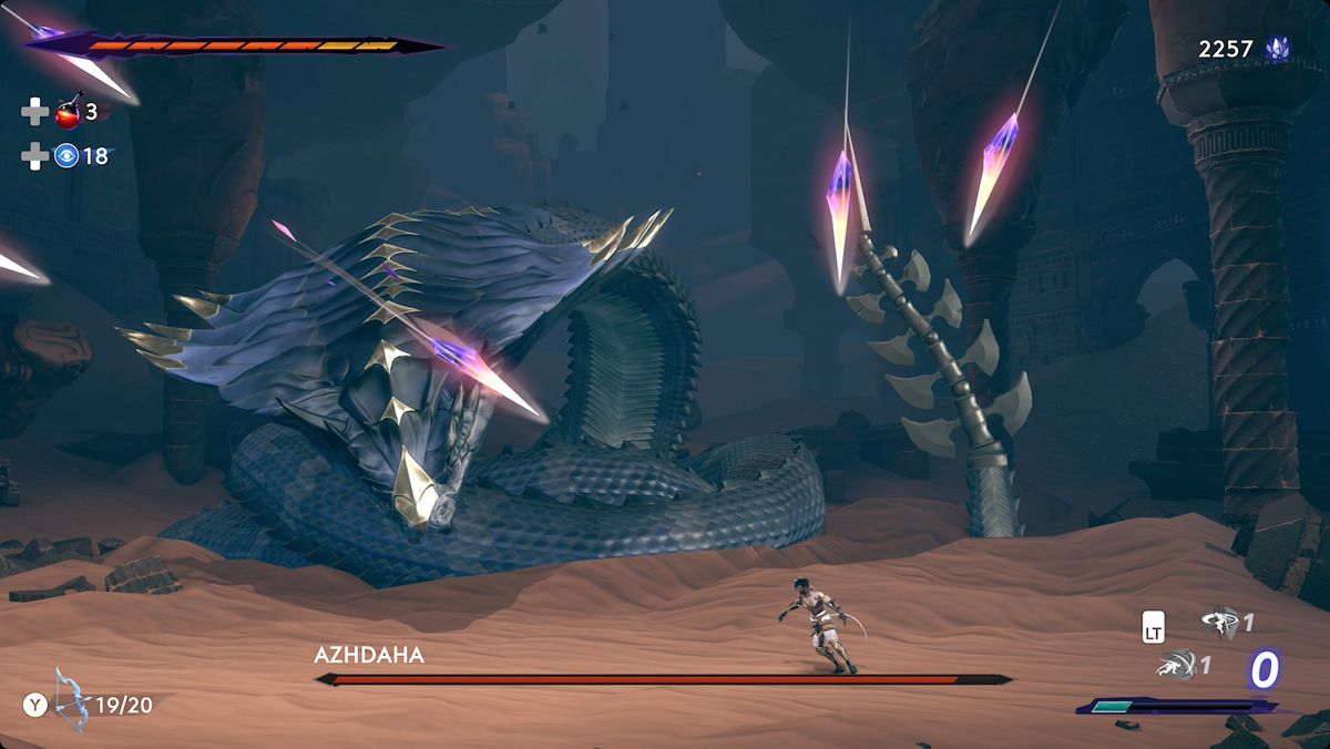 Prince of Persia: The Lost Crown Azhdaha-boss bekämpar attack med kristallspjut