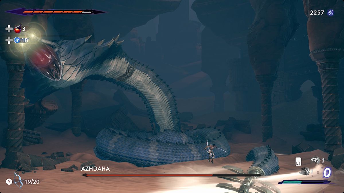 Prince of Persia: The Lost Crown Azhdaha-bossen bekämpar gula ögonattack