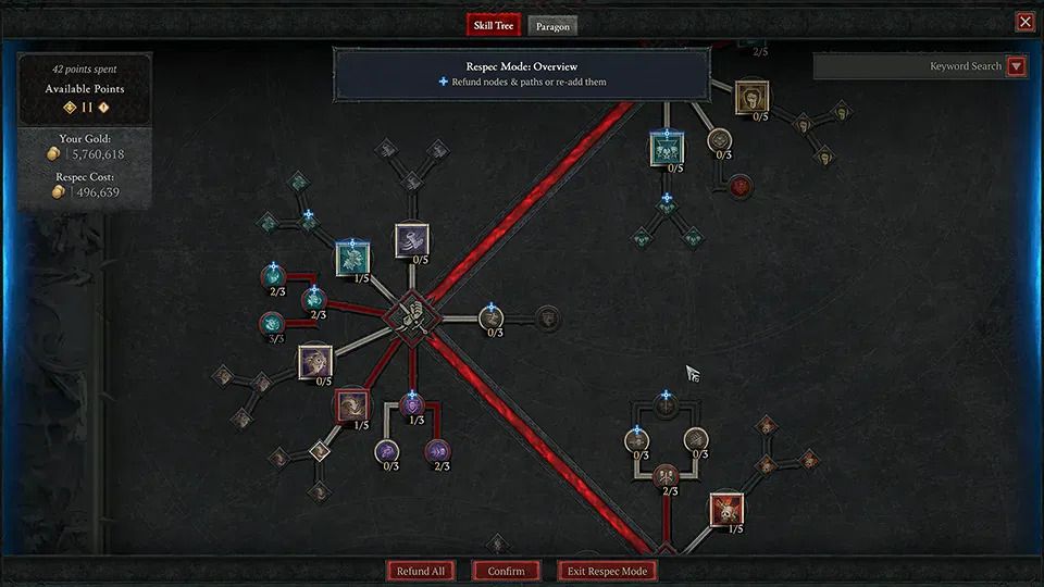 A look at the new respec menu in Diablo 4 season 3 