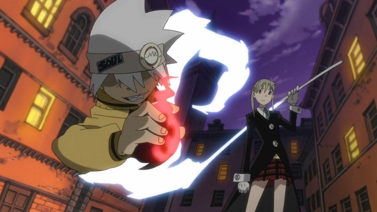 Maka Albarn and her demon scythe weapon Soul Evans in the 2008 anime Soul Eaters