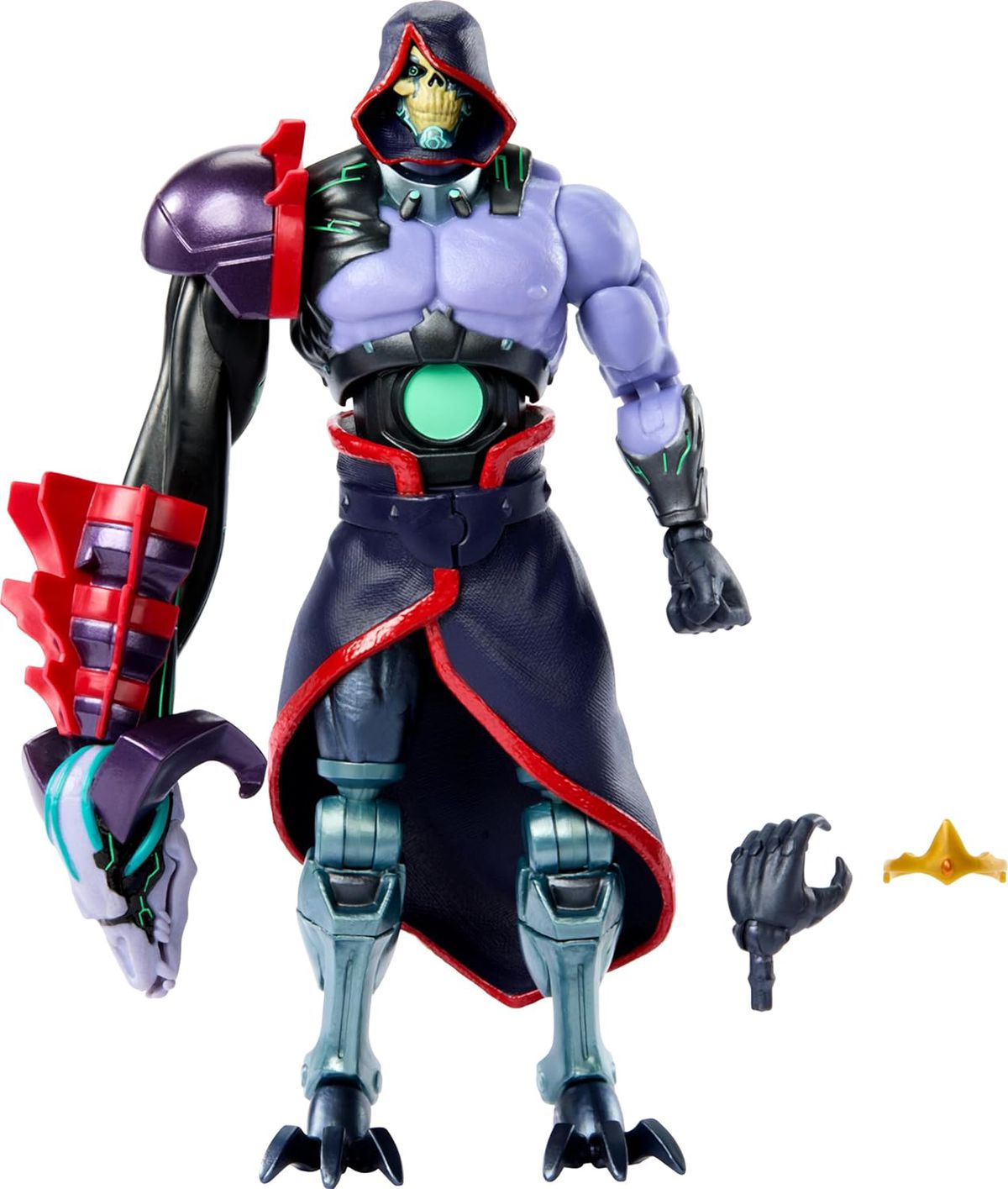 Produktbild av en cyborg Skeletor actionfigur med robotben och en baggehuvudarm
