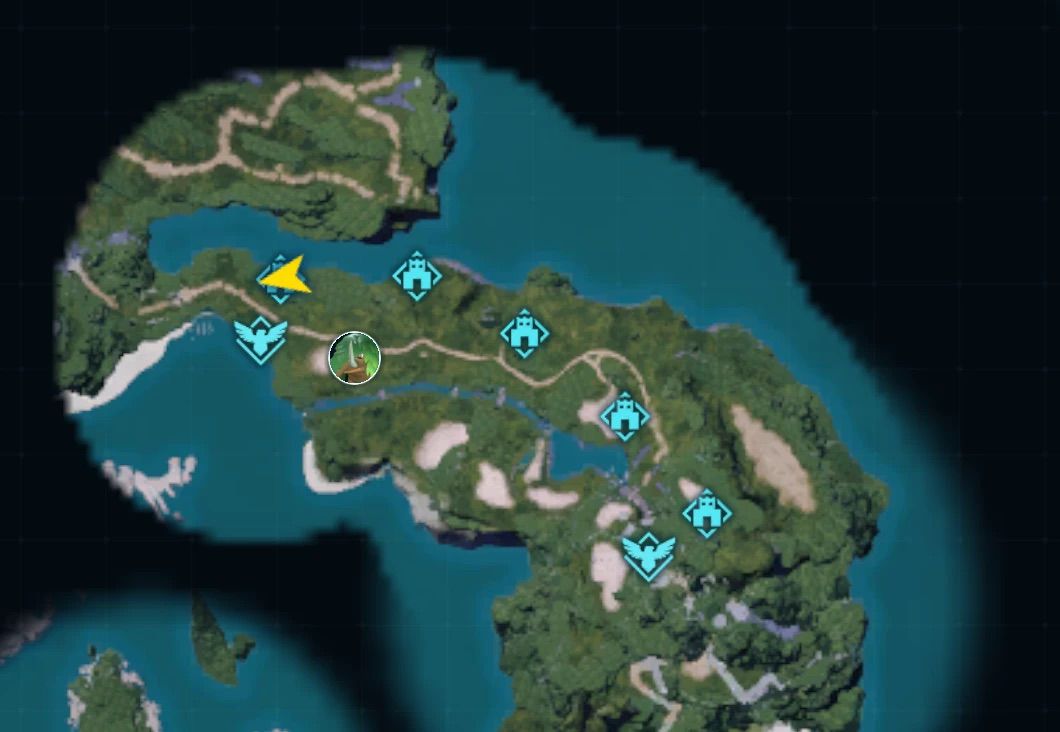 En Palworld-mod visar flera basikoner på den norra stranden av kartan i Palworld.
