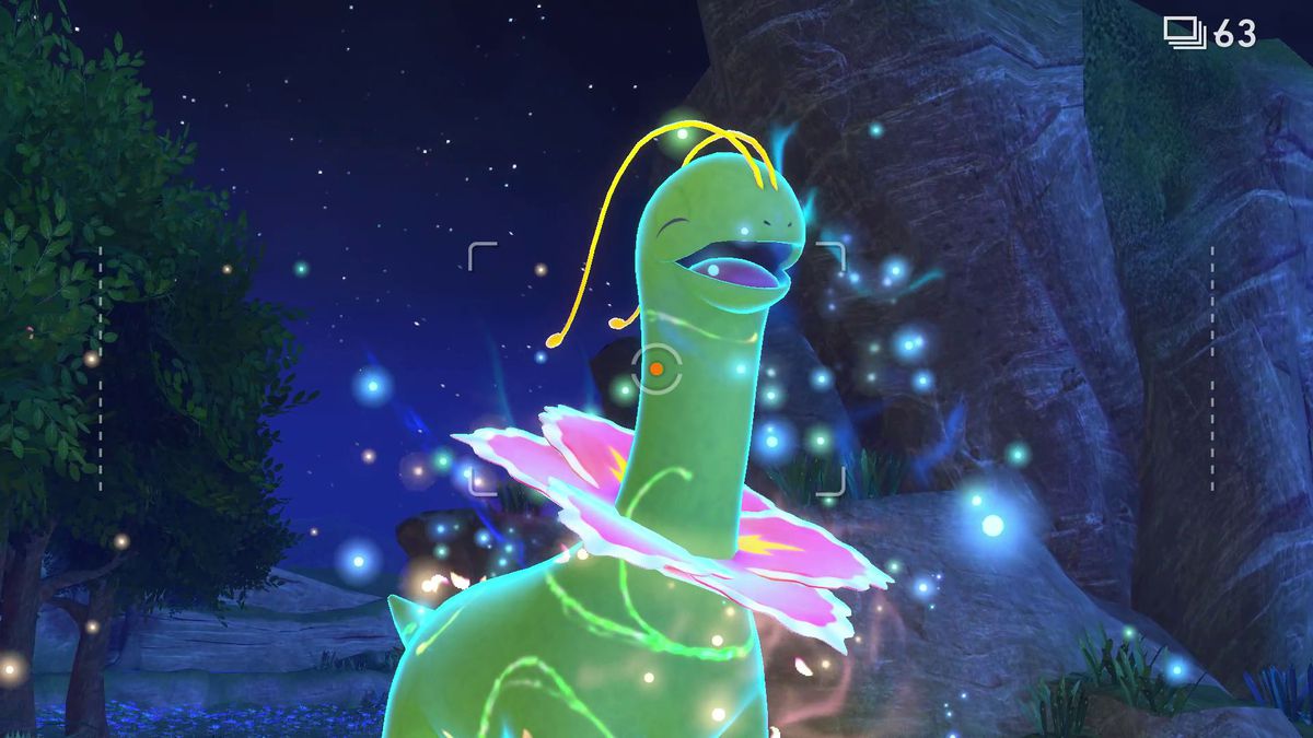 En Meganium lyser med Illumina-energi i New Pokémon Snap