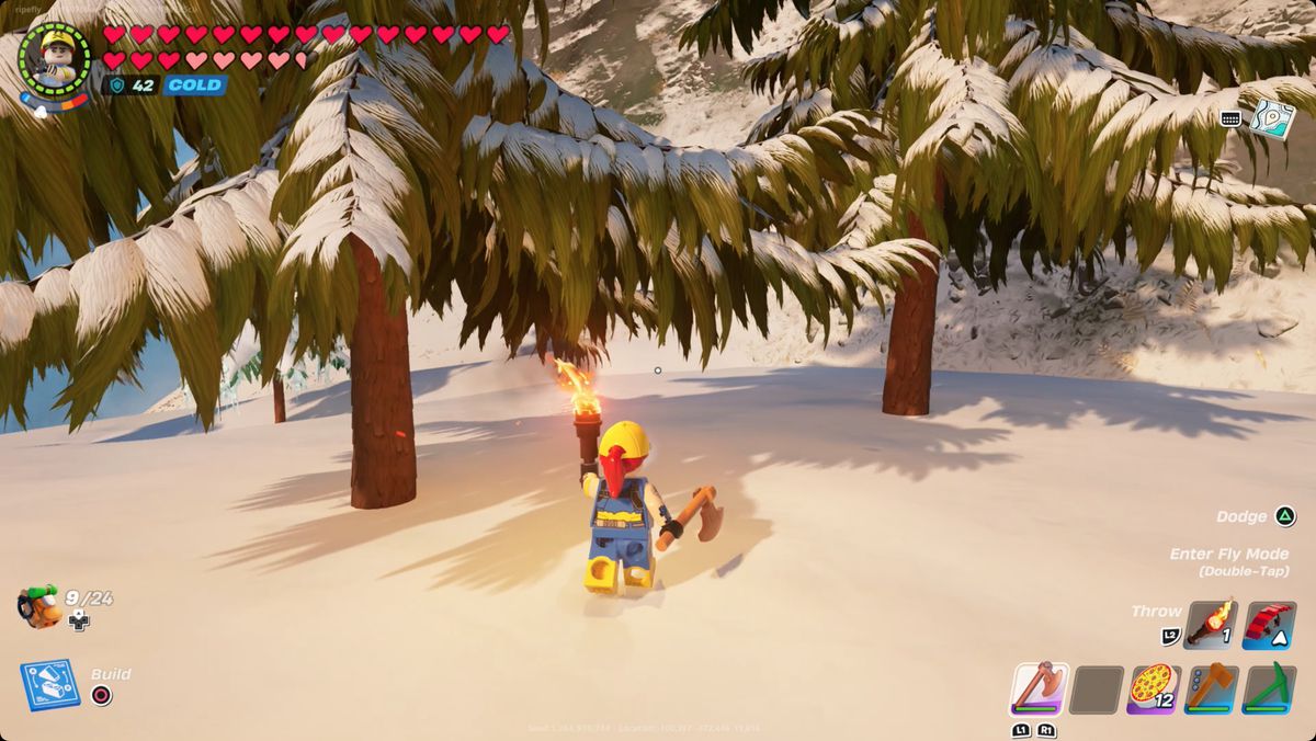 Lego Fortnite-spelare närmar sig frostpinne i Frostlands-biomen