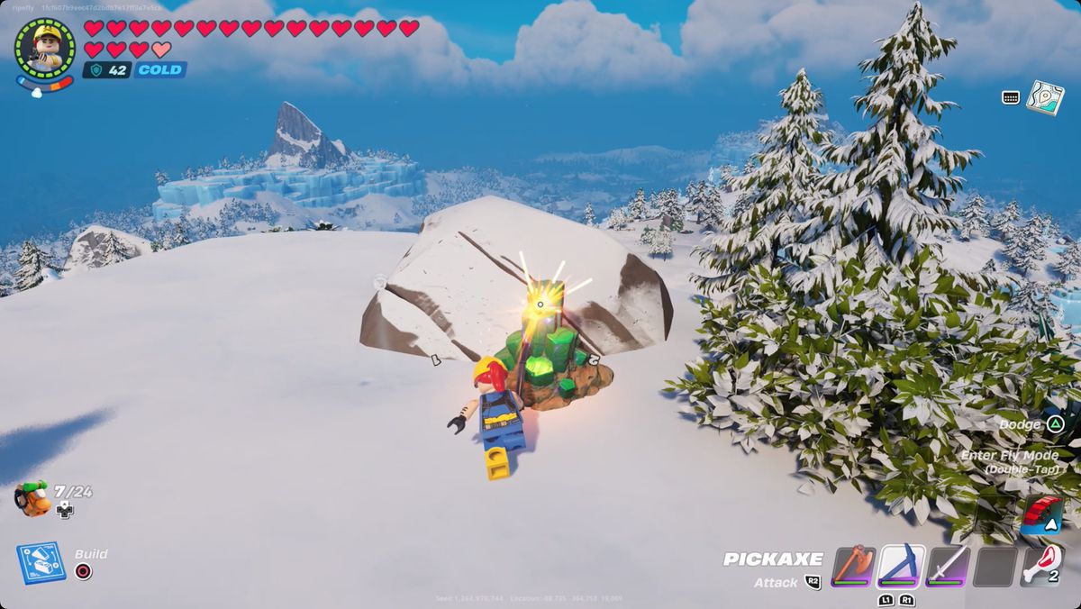 Lego Fortnite-spelare skördar malakit i Frostlands-biomen