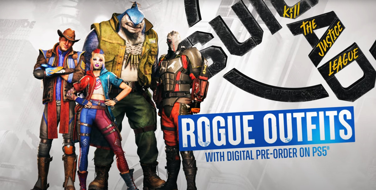 En reklambild för Rogue Outfits-paketet för PlayStation 5-versionen av Suicide Squad: Kill the Justice League