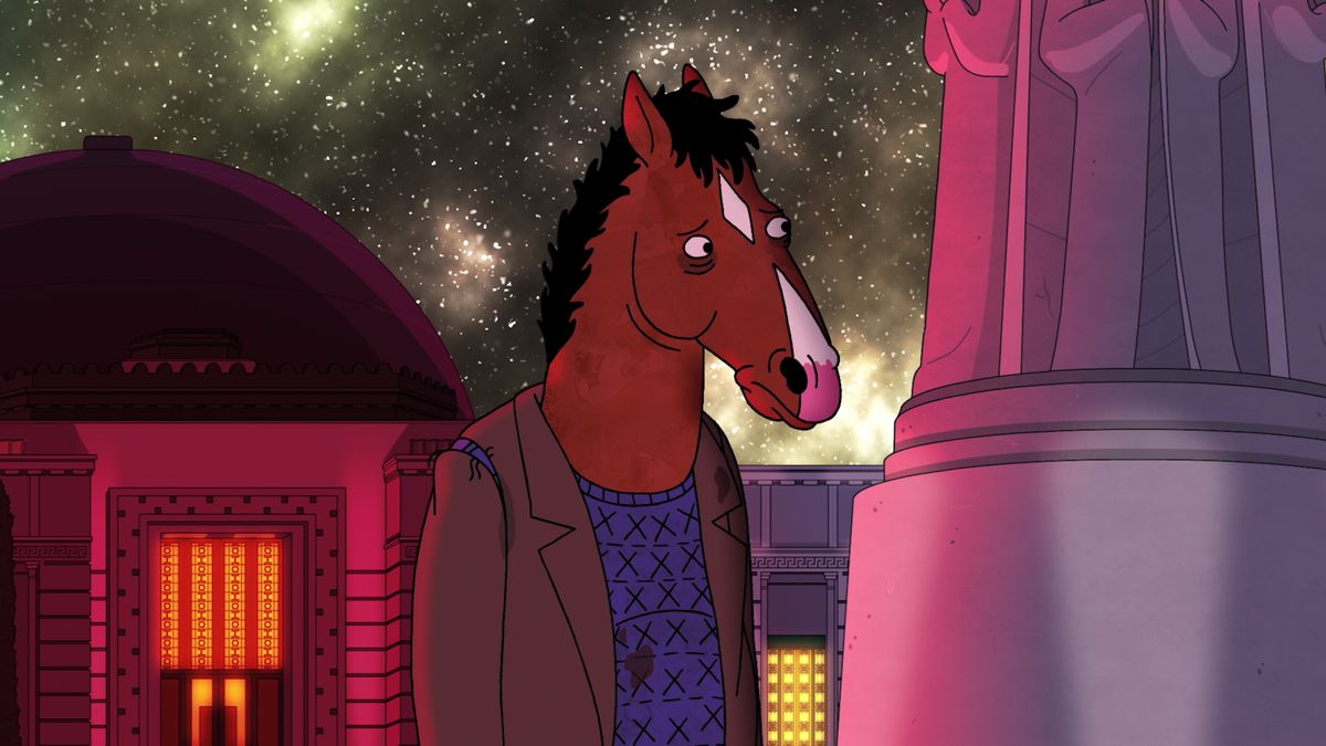 BoJack ser ledsen ut framför Griffith Observatory