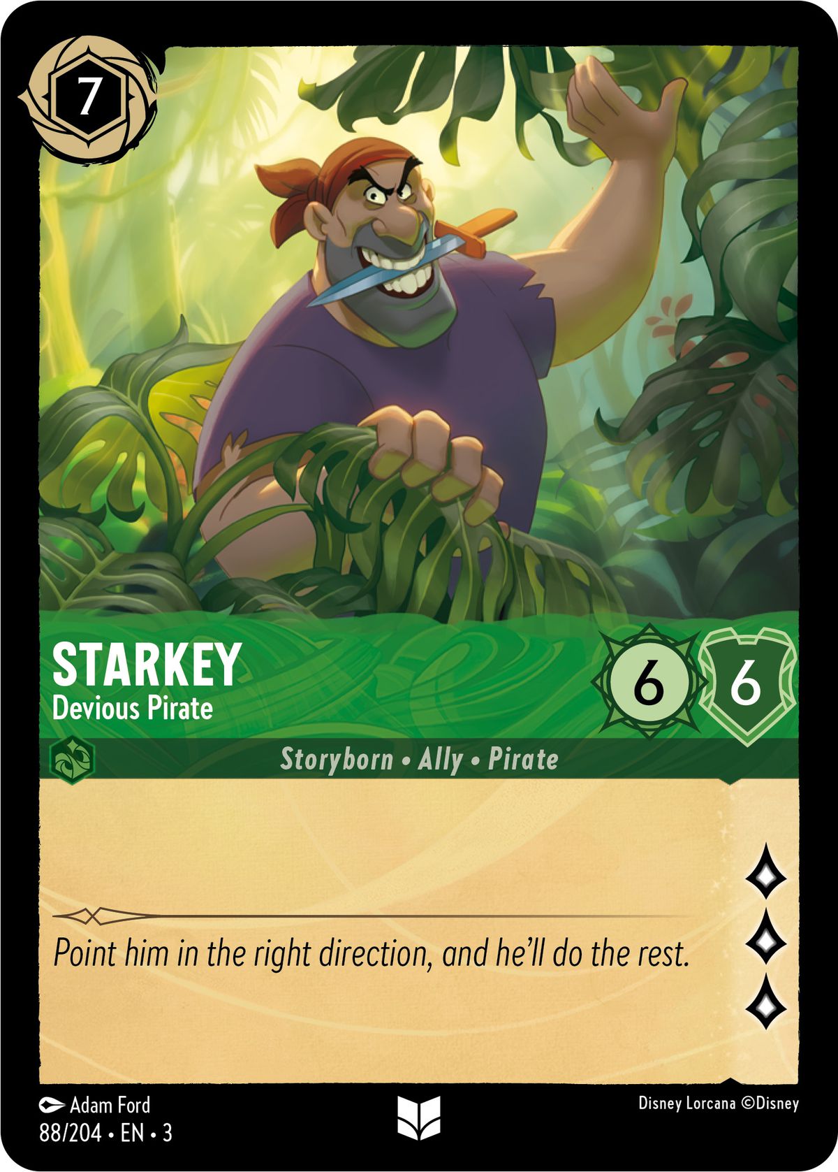 Starkey, Devious Pirate är en tre lore, 6/6 som kostar 7 bläck att spela.