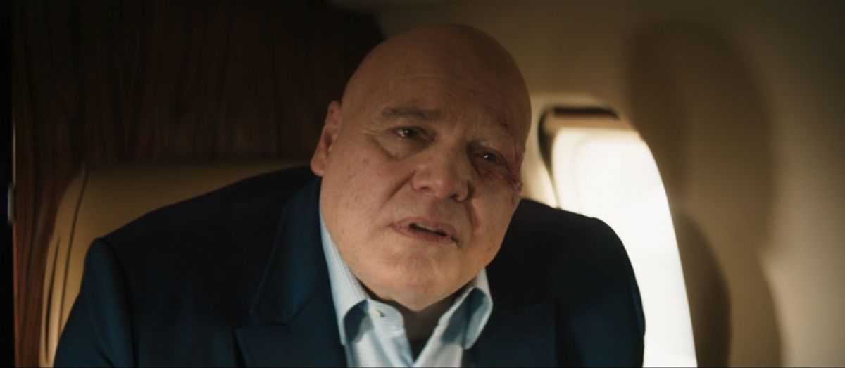 Wilson Fisk (Vincent D’Onofrio) watches TV on his jet in the final scene from Echo