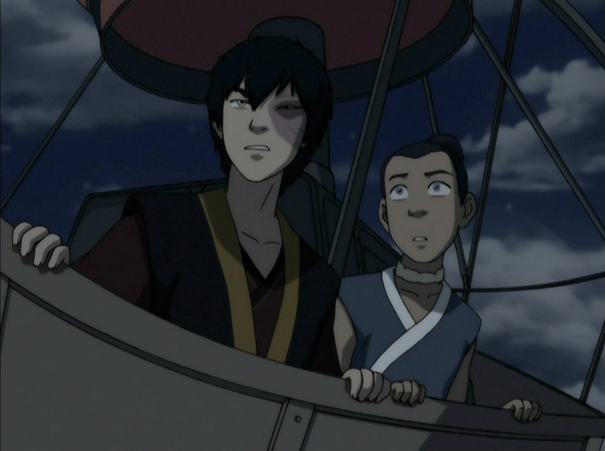 Zuko and Sokka both looking at something in shock