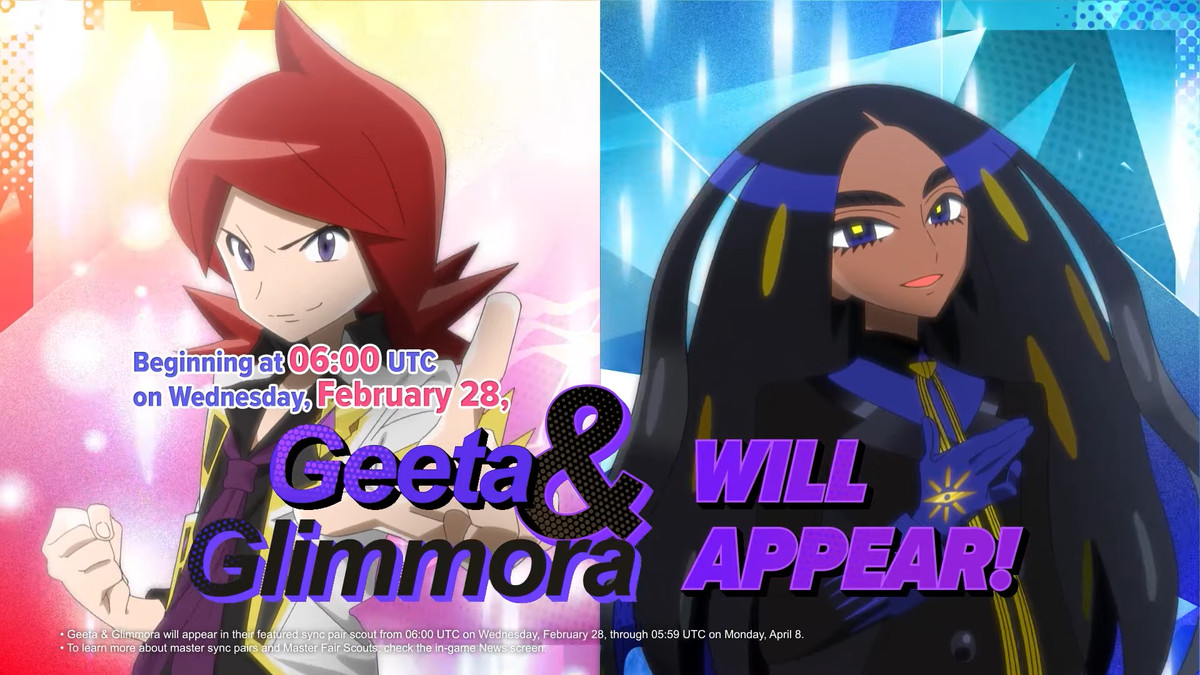 Geeta och Glimmora sida vid sida i Pokemon Masters Ex