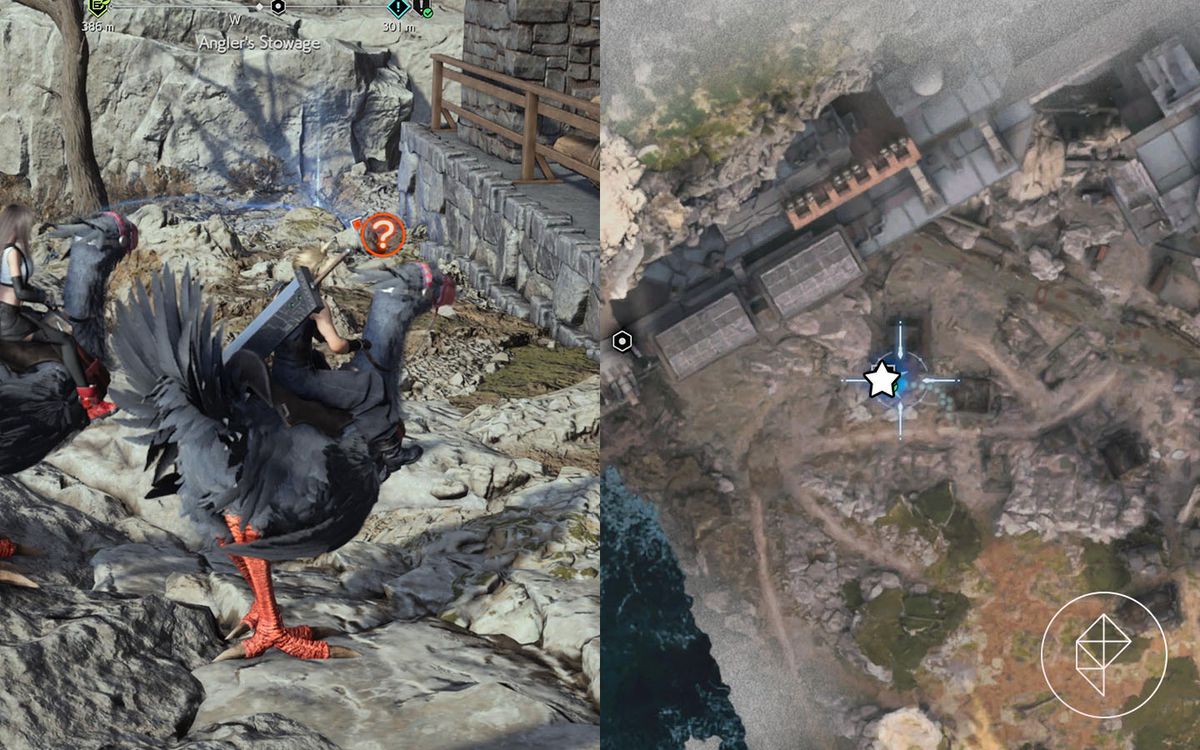 En chocobo står bredvid en torkad drivvedsbit i Final Fantasy 7 Rebirth under sidouppdraget 