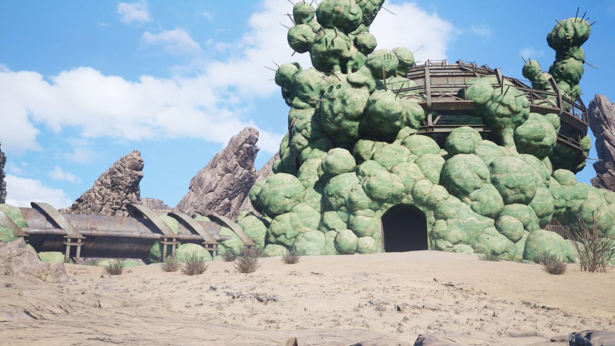 Ett protoreliskt område i Final Fantasy 7 Rebirths Costa del Sol, tar form i en kaktustäckt reaktor