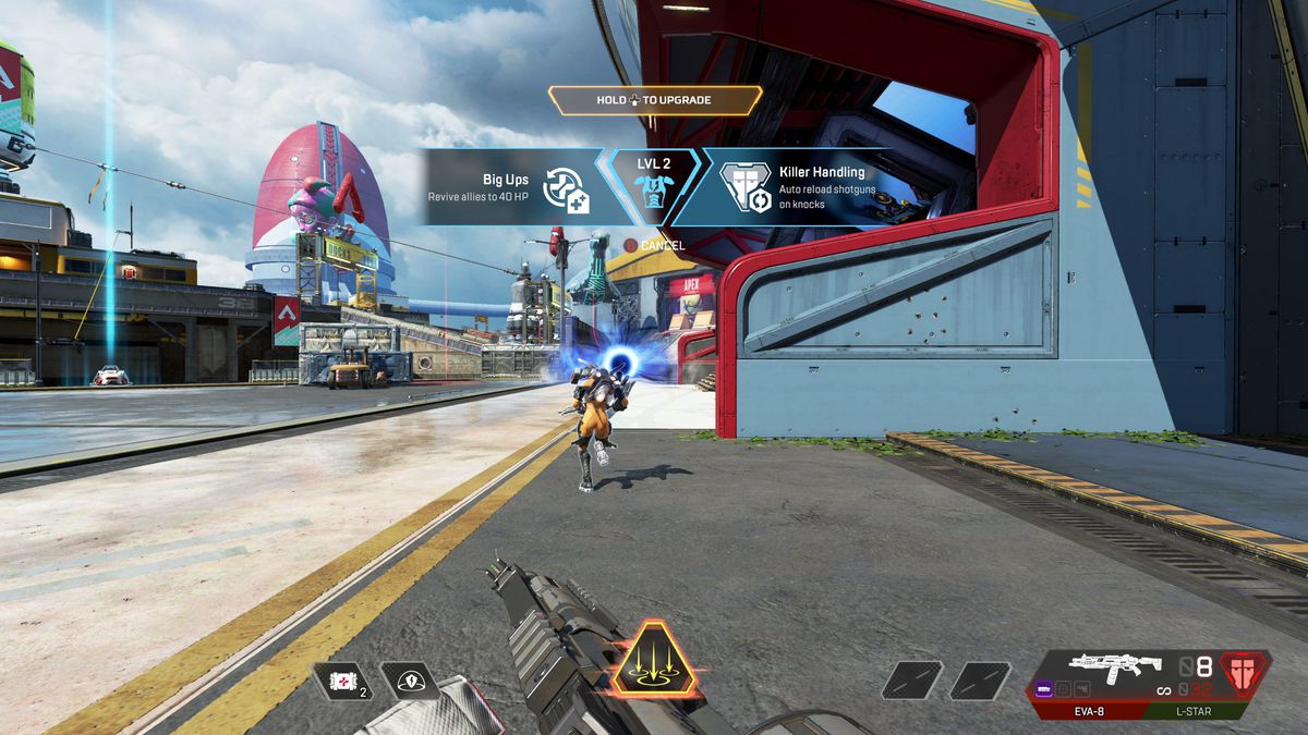 En skärmdump av Apex Legends nya uppgraderingsmeny, som visar uppgraderingarna Big Ups och Killer Handling