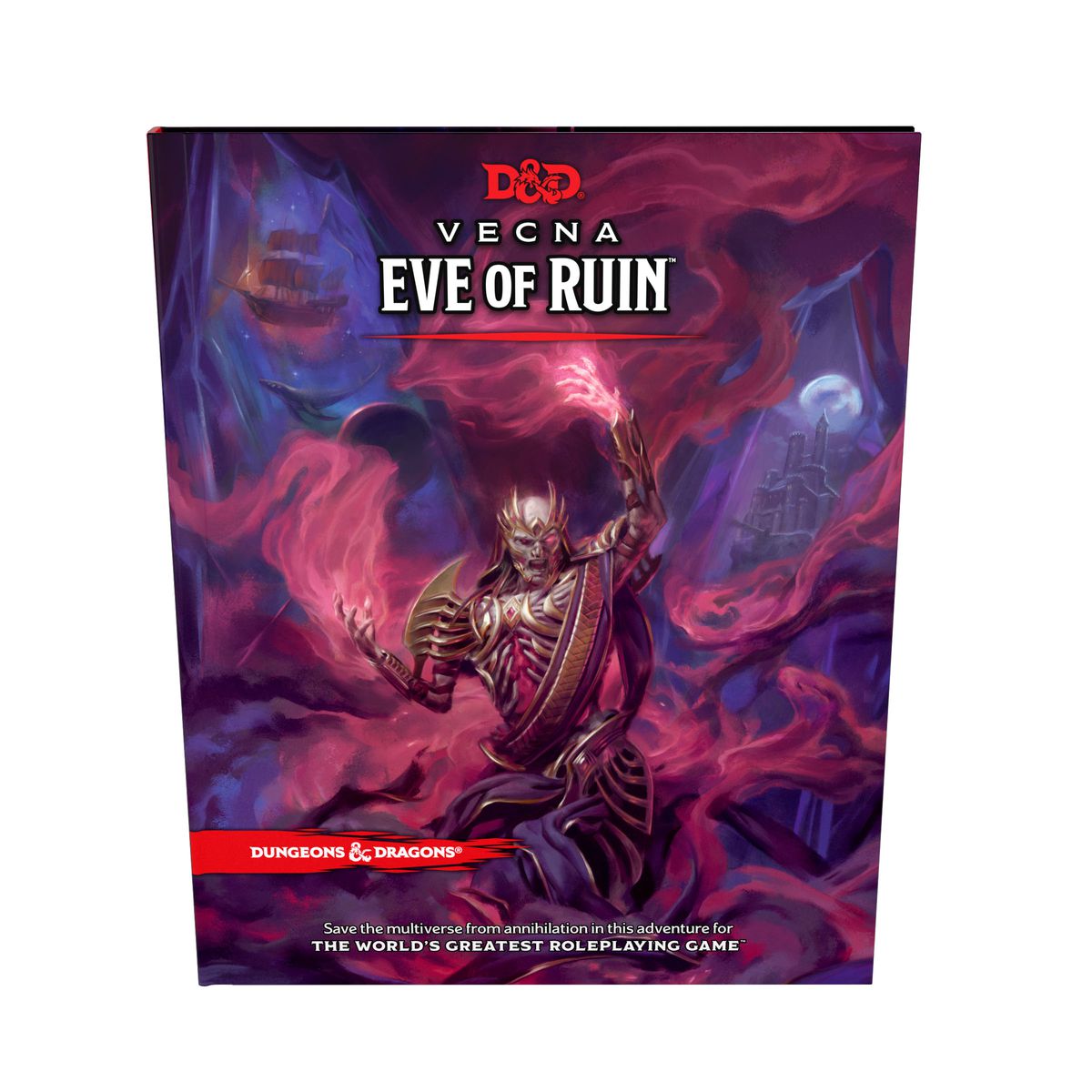 En omslagsbild för Vecna: Eve of Ruin med Vecna ​​som förtrollar.
