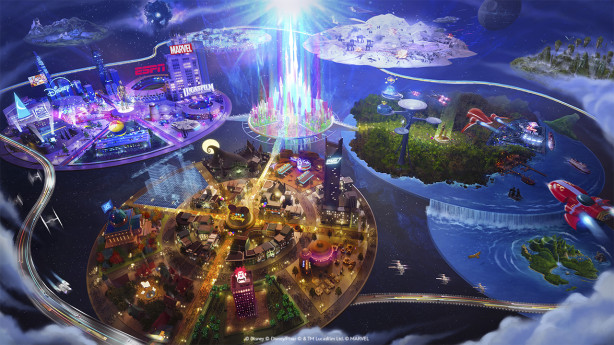 Skärmdump från Disney Collab, som visar vad som verkar vara nöjesparker i Fortnite