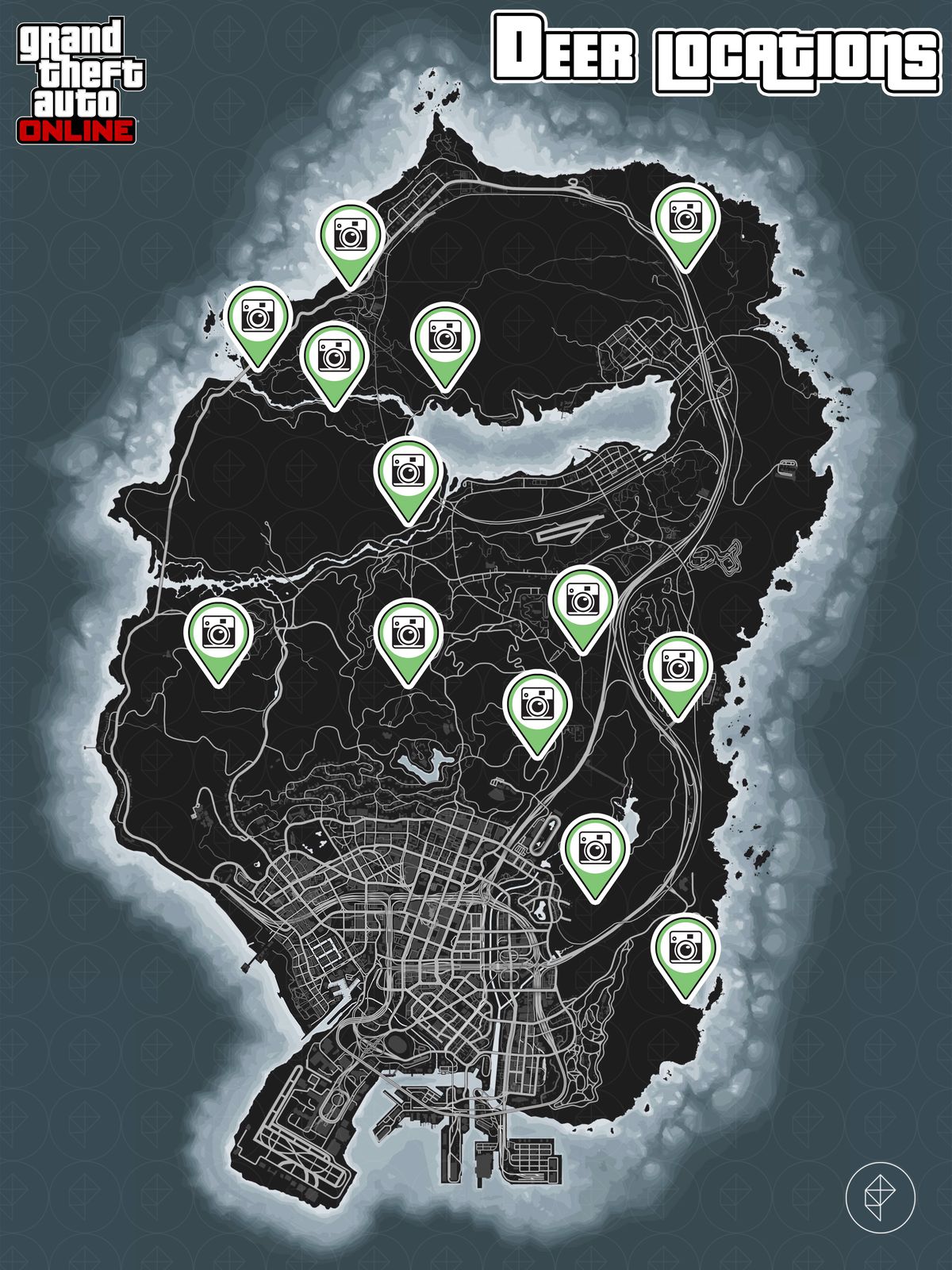 GTA Online-karta som visar rådjursplatser