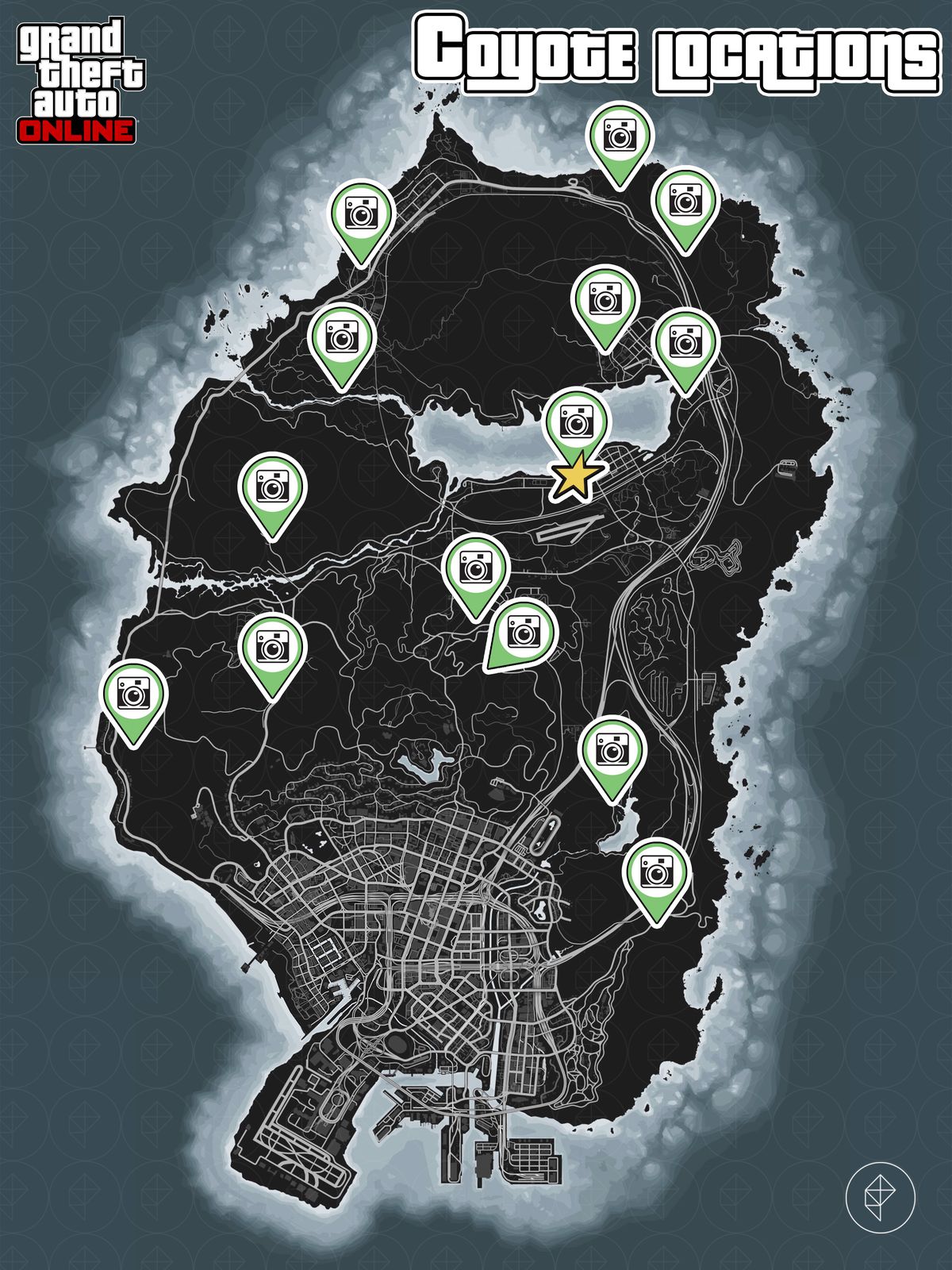 GTA Online-karta som visar prärievargplatser