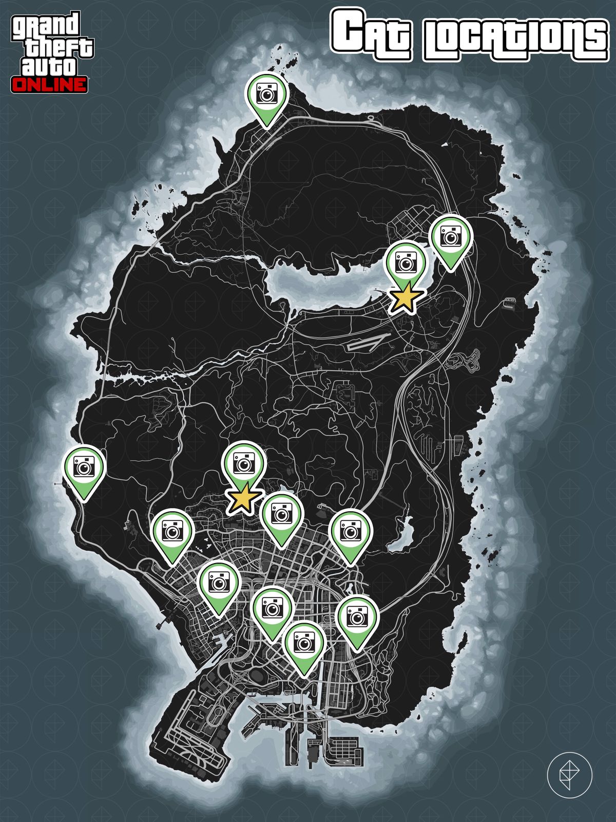 GTA Online-karta som visar kattplatser