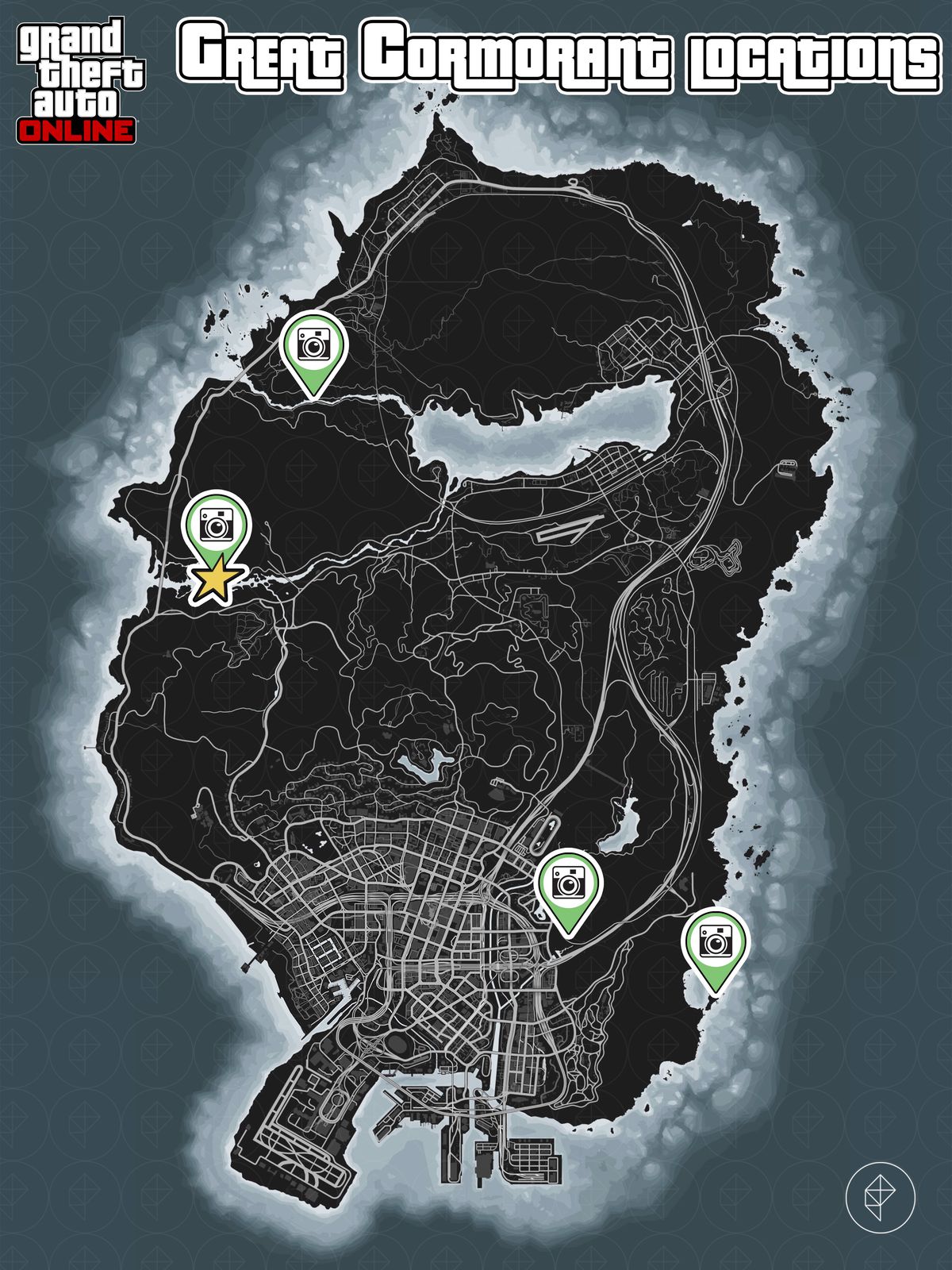 GTA Online-karta som visar fantastiska skarvplatser