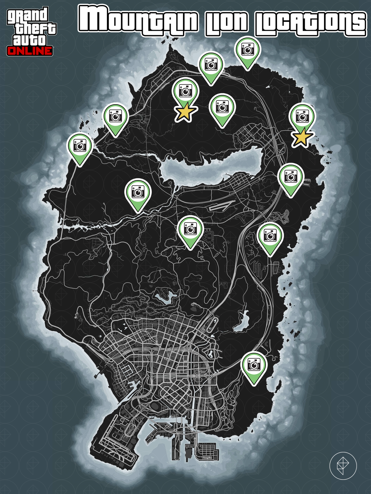 GTA Online-karta som visar bergslejons platser