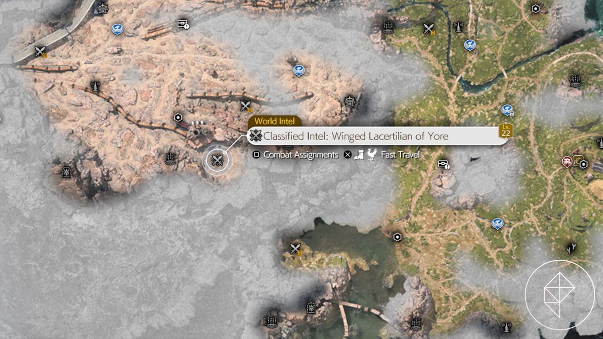 En karta över FF7 Rebirth Grasslands som visar var man kan hitta Quetzalcoatl