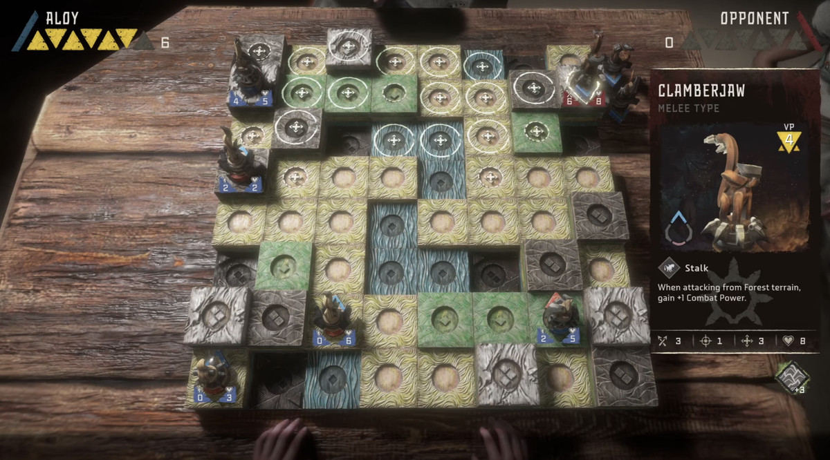 A screencap of Machine Strike, the tactical game within Horizon Forbidden West
