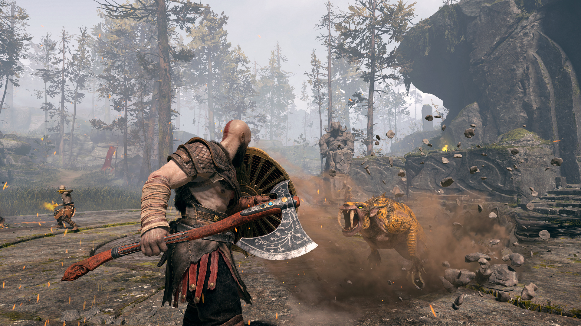 God of War - Kratos kämpar mot en tatzelwurm