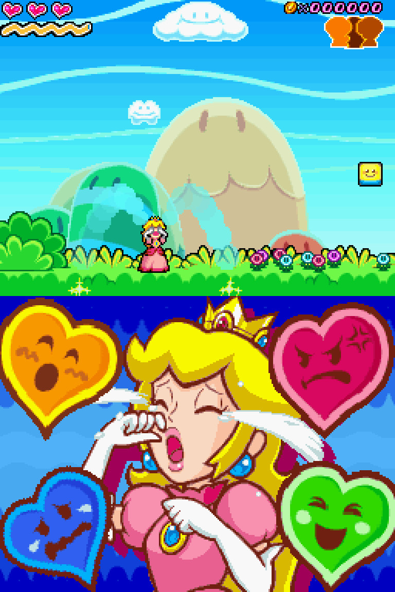 En skärmdump av Super Princess Peach, som visar att hon använder sina Gloom Vibe-krafter för att gråta en böljande ström av tårar