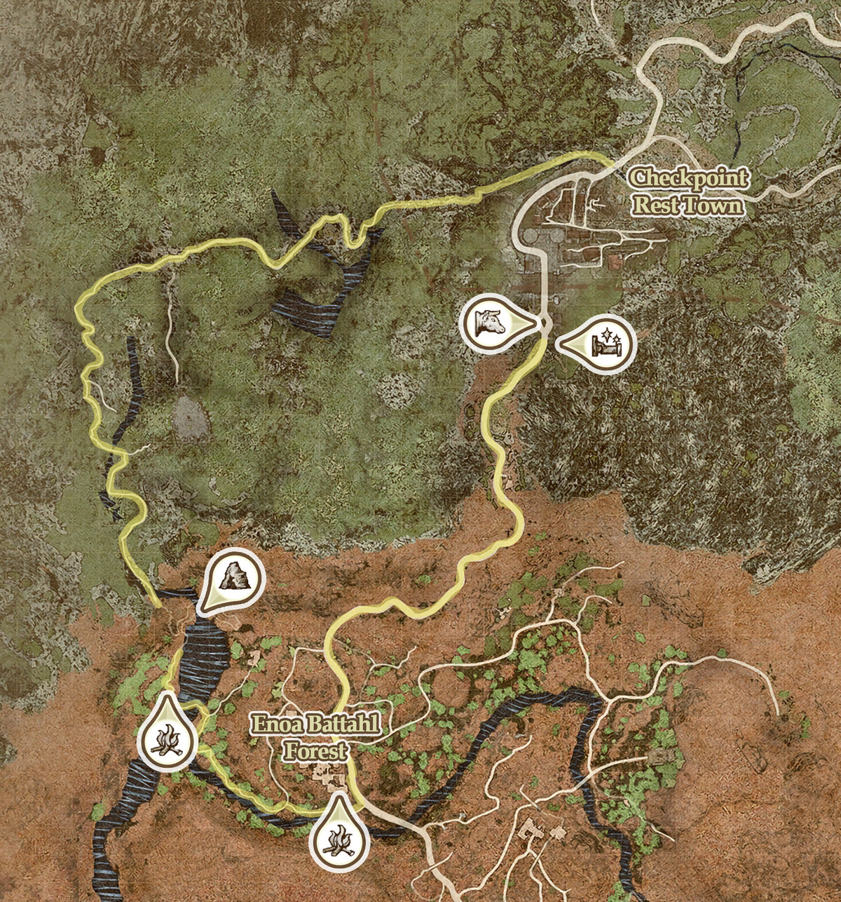 Dragon's Dogma 2-karta som visar bakvägen in i Battahl