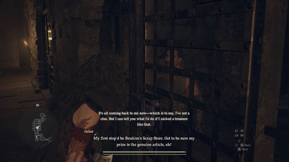 Dragon's Dogma 2-spelare talar med en fånge i Vernworth-fängelset (fängelse).