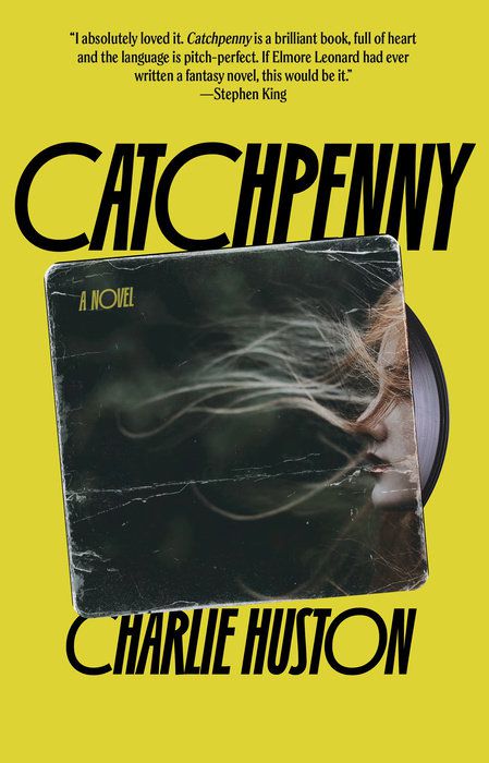 The Catchpenny book cover shows a woman’s face and hair blowing in the wind on the cover of an album.