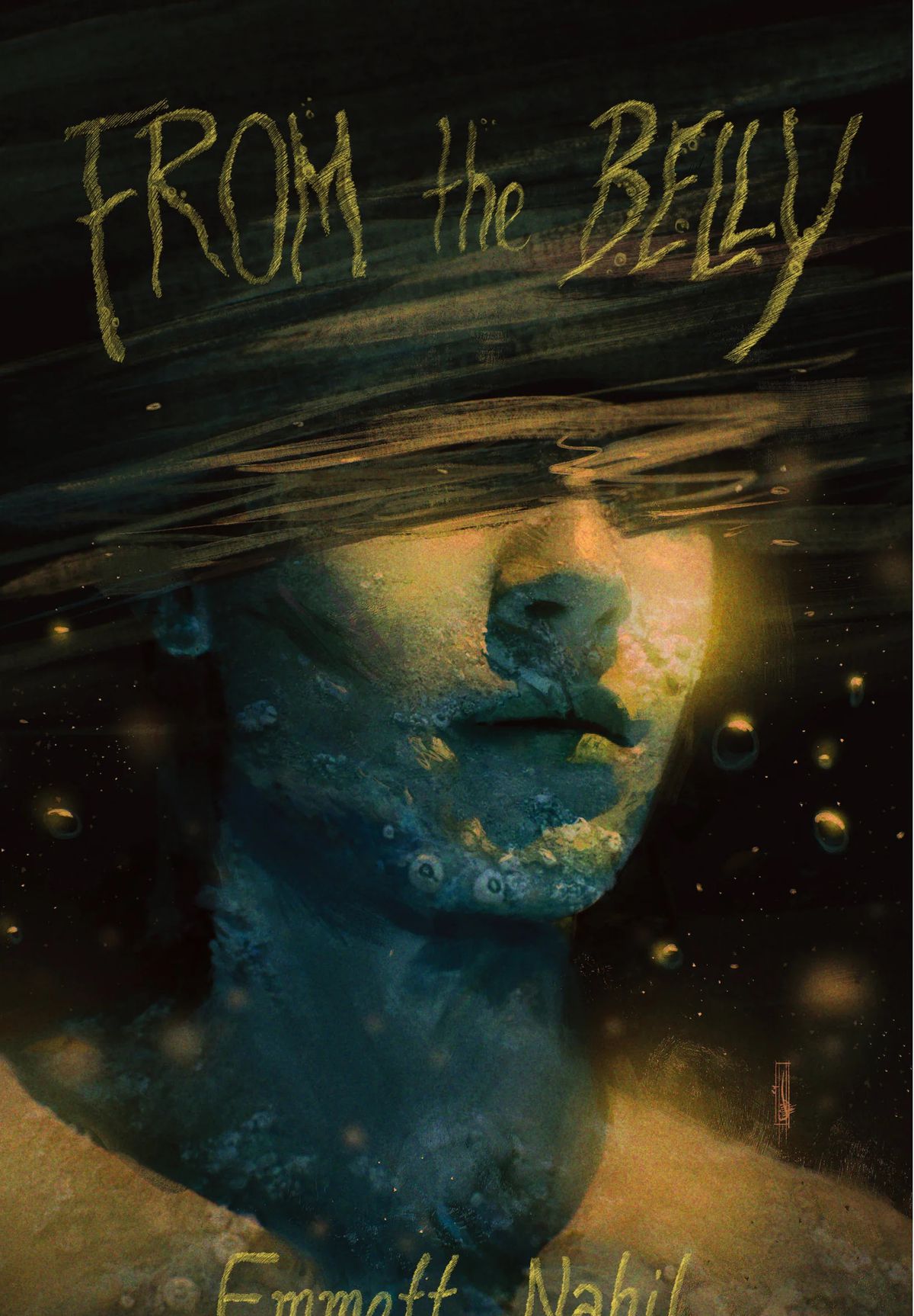 From the Belly’s cover shows a person’s face covered in barnacles with their eyes blurred out.
