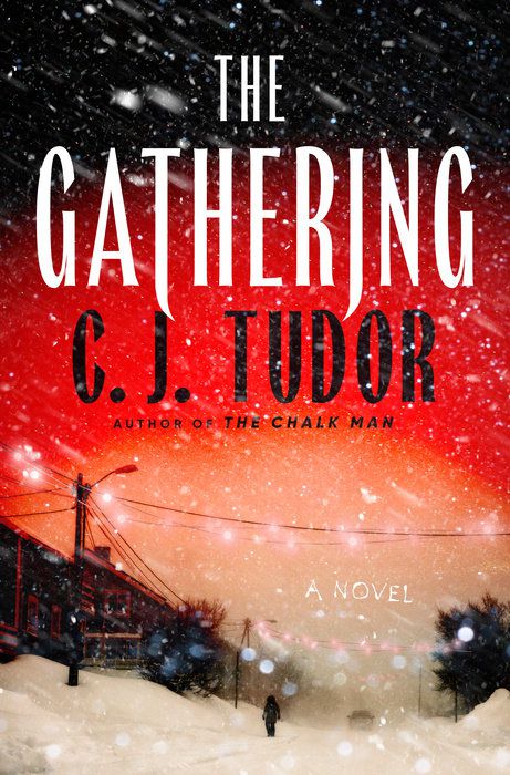 The Gathering’s book cover shows a person walking in the snow with a red glow above them.