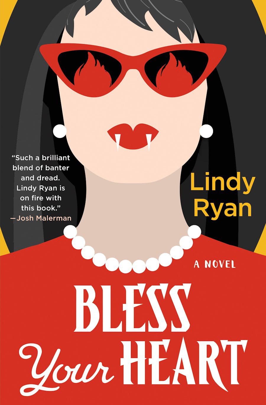 The Bless Your Heart book cover shows an illustration of a woman with fangs sticking out of her mouth.