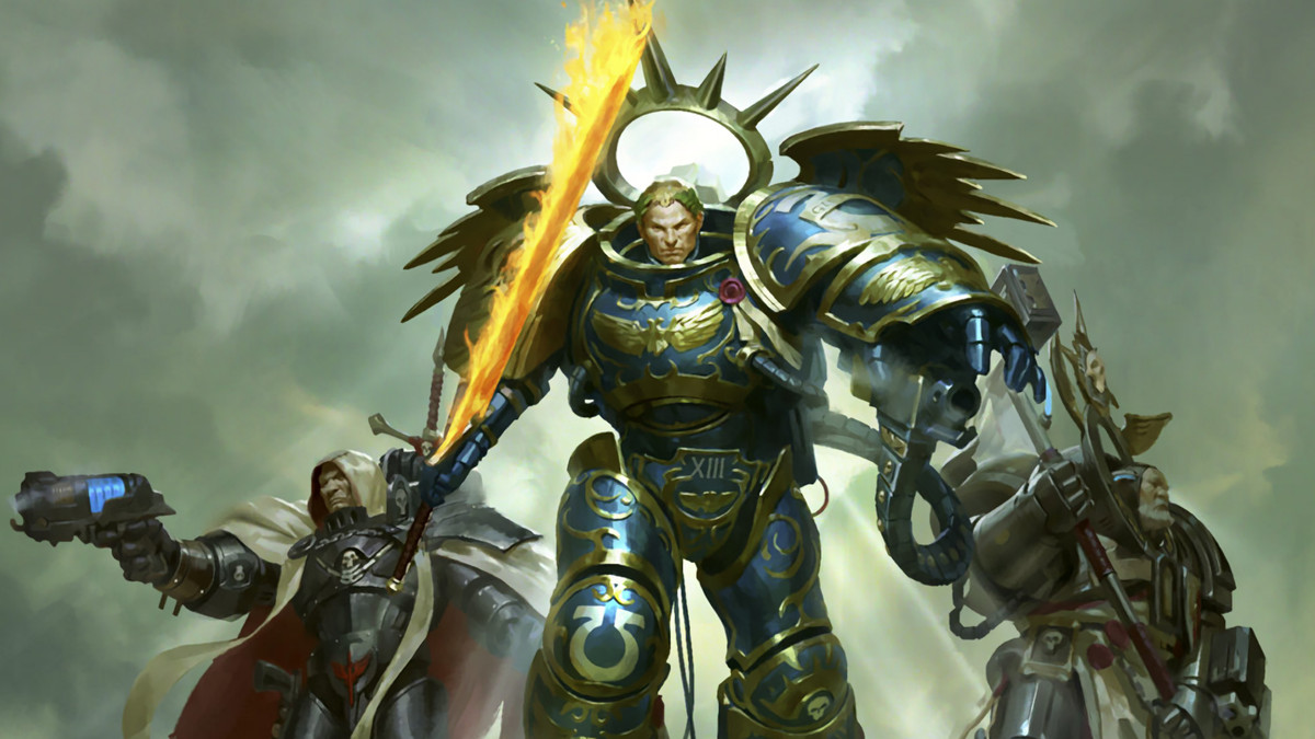 Warhammer 40 000 - Roboute Guilliman, ultramarinernas Primarch, leder soldater från Imperium i strid.