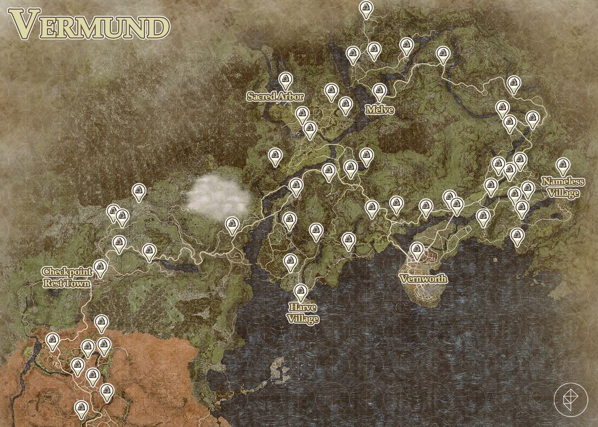 En karta visar alla riftstone-platser i Vermund i Dragon's Dogma 2.