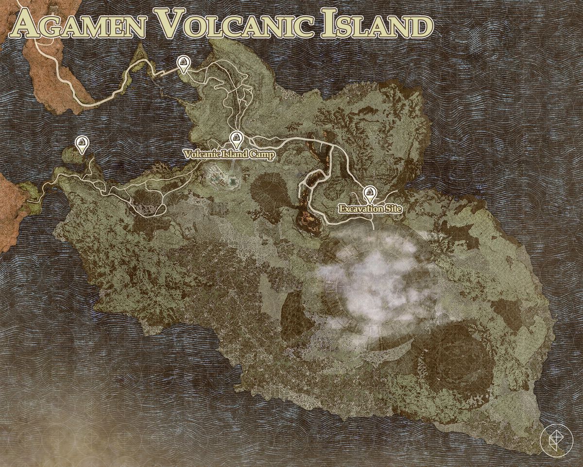 En karta visar alla riftstone-platser i Agamen Volcanic Island i Dragon's Dogma 2.