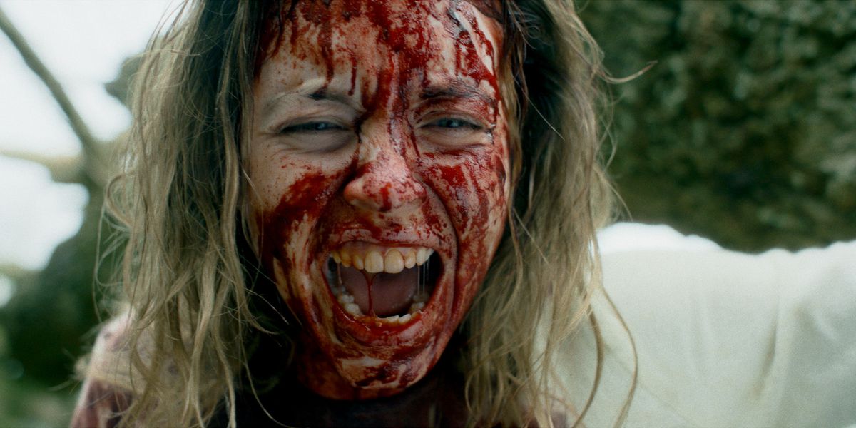 Sydney Sweeney in Immaculate, screaming with her face covered in blood
