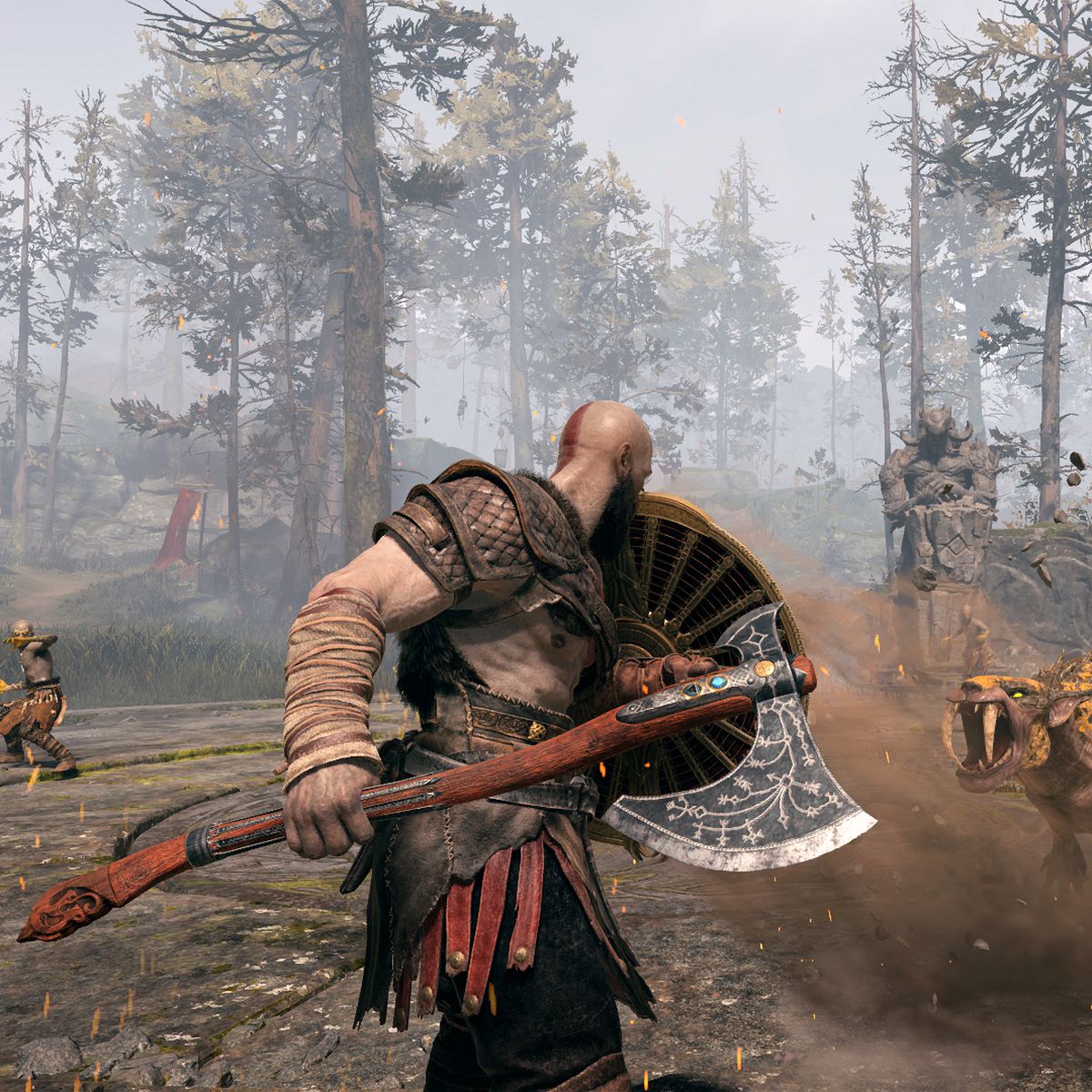 God of War - Kratos kämpar mot en tatzelwurm