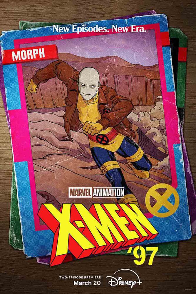 Morph från X-Men '97 på ett 90-talsliknande kort.  Han springer mot kameran i sin X-Men-uniform.  På affischen står det 