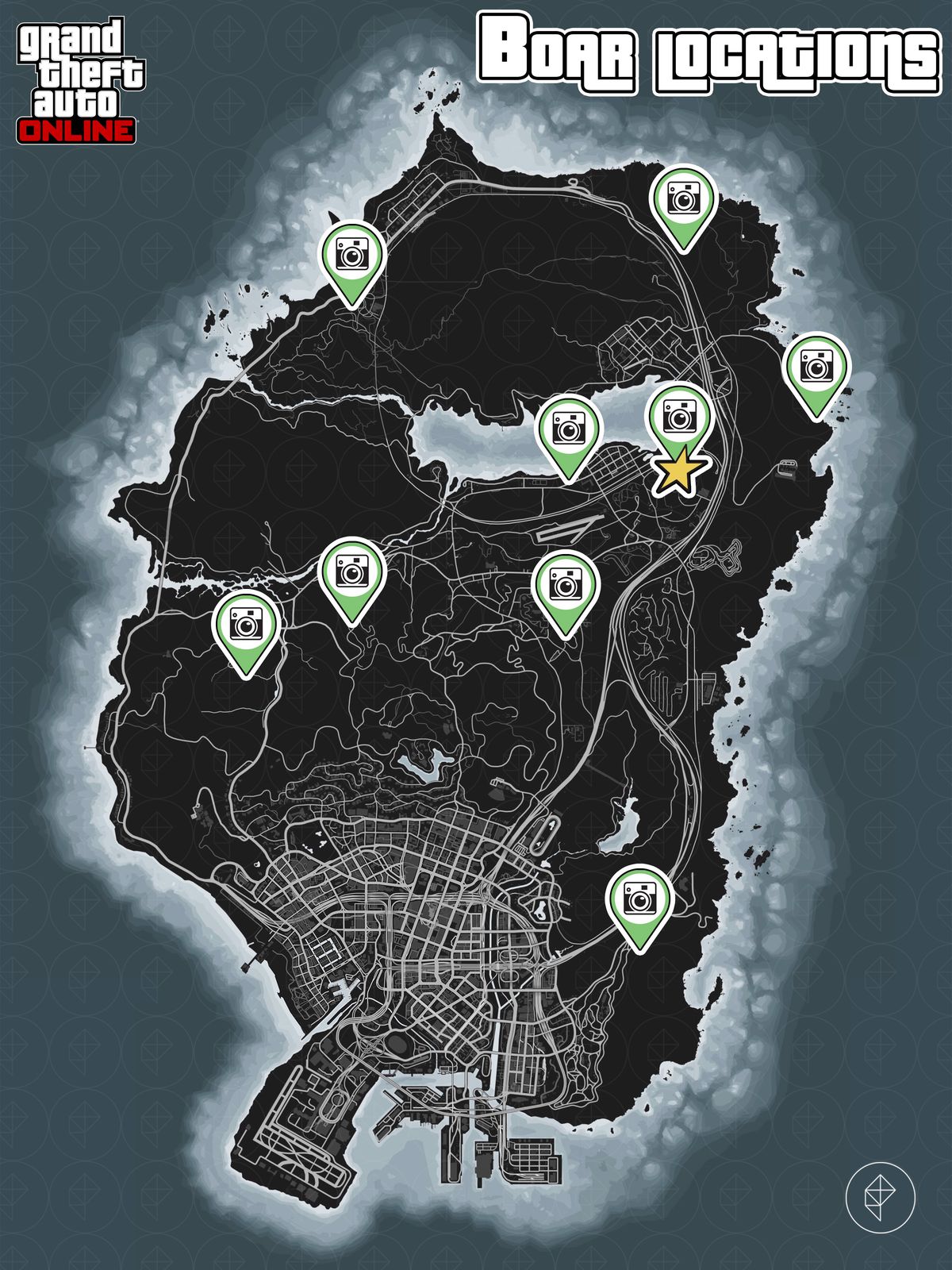 GTA Online-karta som visar vildsvinsplatser