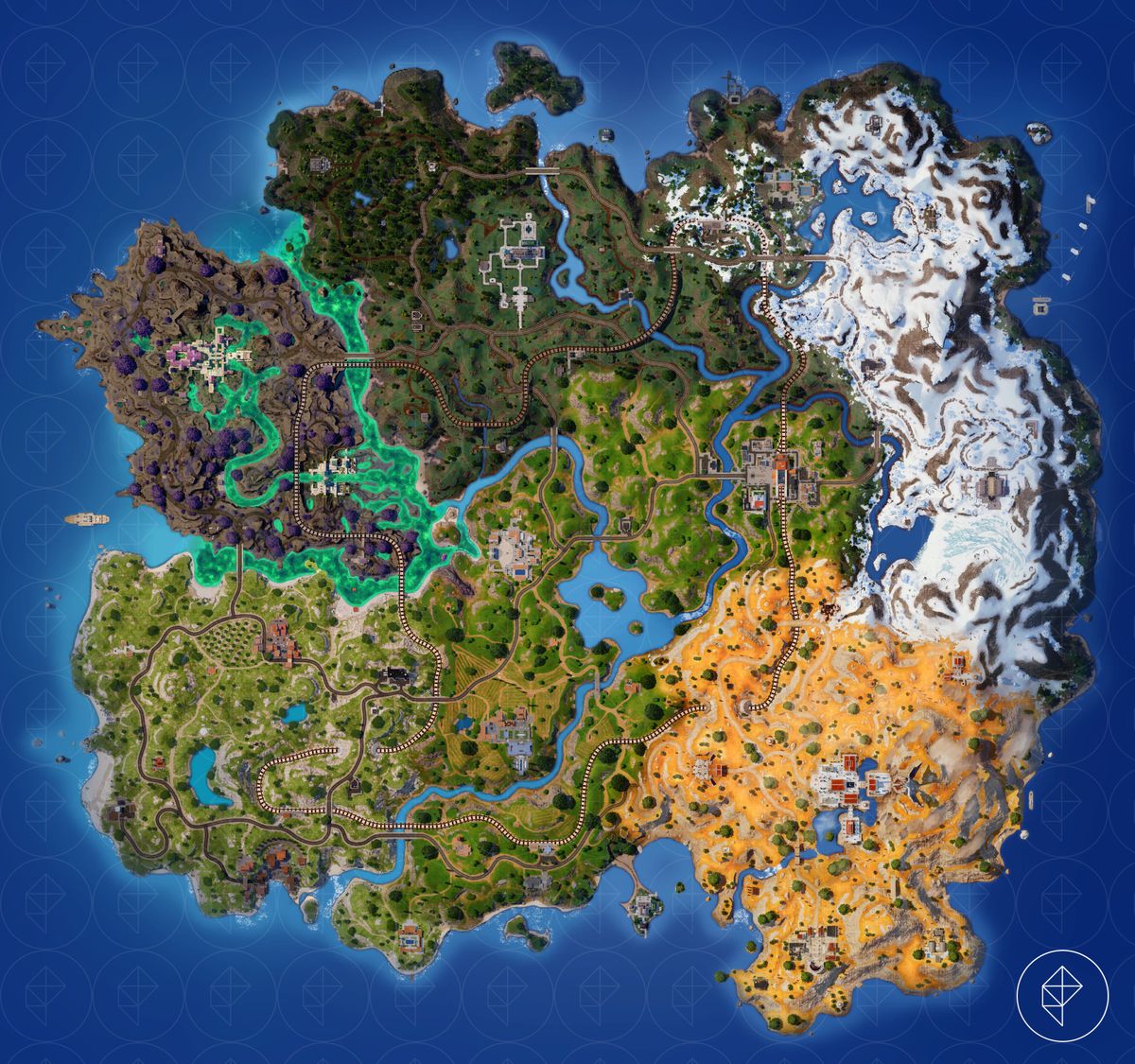 En karta över Chapter 5 Season 2-kartan för Fortnite