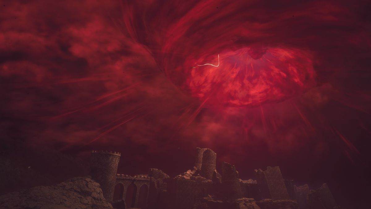 En drake dyker upp från en gigantisk portal på himlen i Dragon's Dogma 2