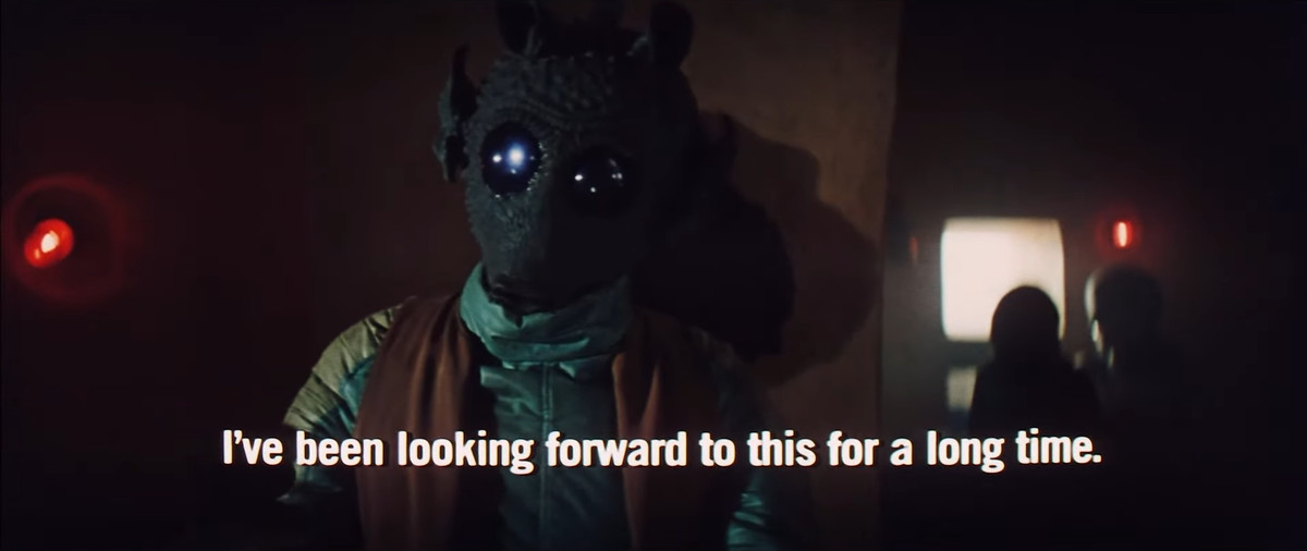 en skärmdump av Greedo i Star Wars 1977 med bildtexter som säger 