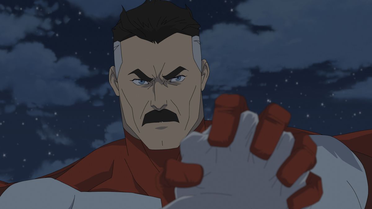 Omni-Man holds what looks like an opposing fist in his hand in Invincible season 2